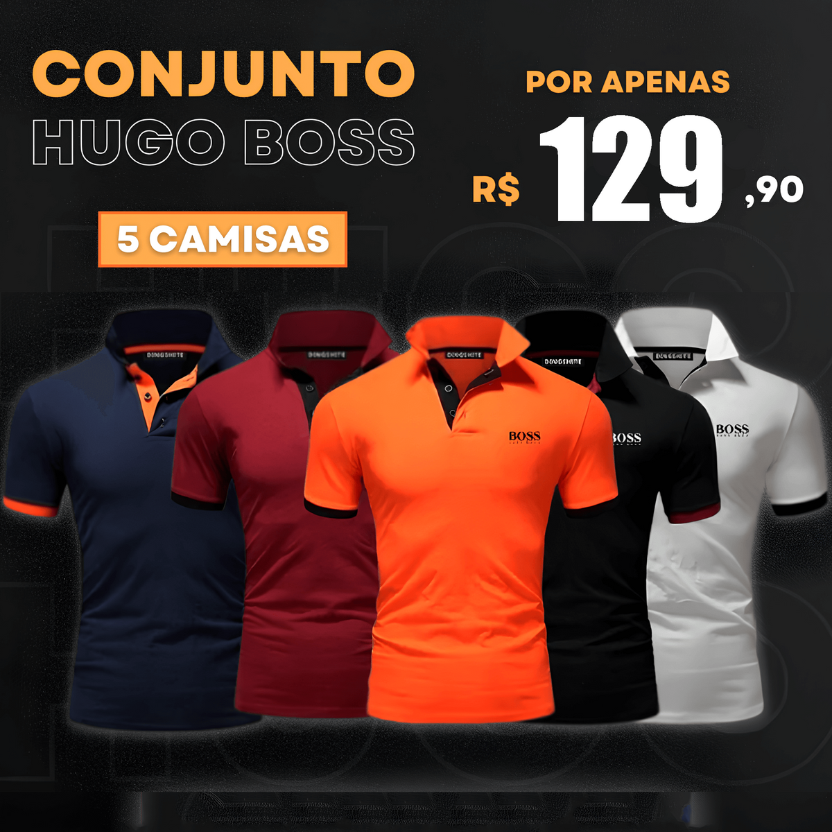 [LIQUIDAÇÃO] Kit 5 Camisetas Boss + BRINDE Cueca Boss
